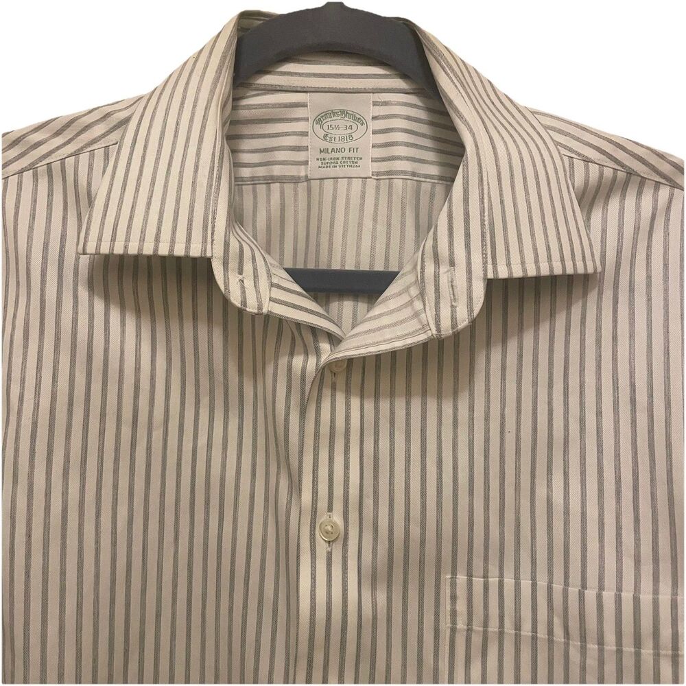 Brooks Brothers Milano Fit 15.5 34 Non-Iron Stretch Supima Cotton Striped Shirt